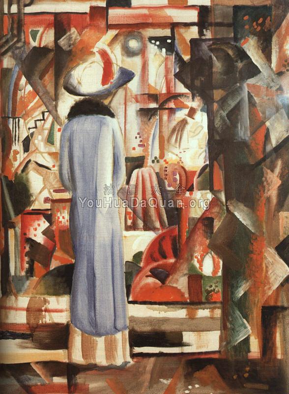 Woman in front of a large illuminated window - 奥古斯特·马克